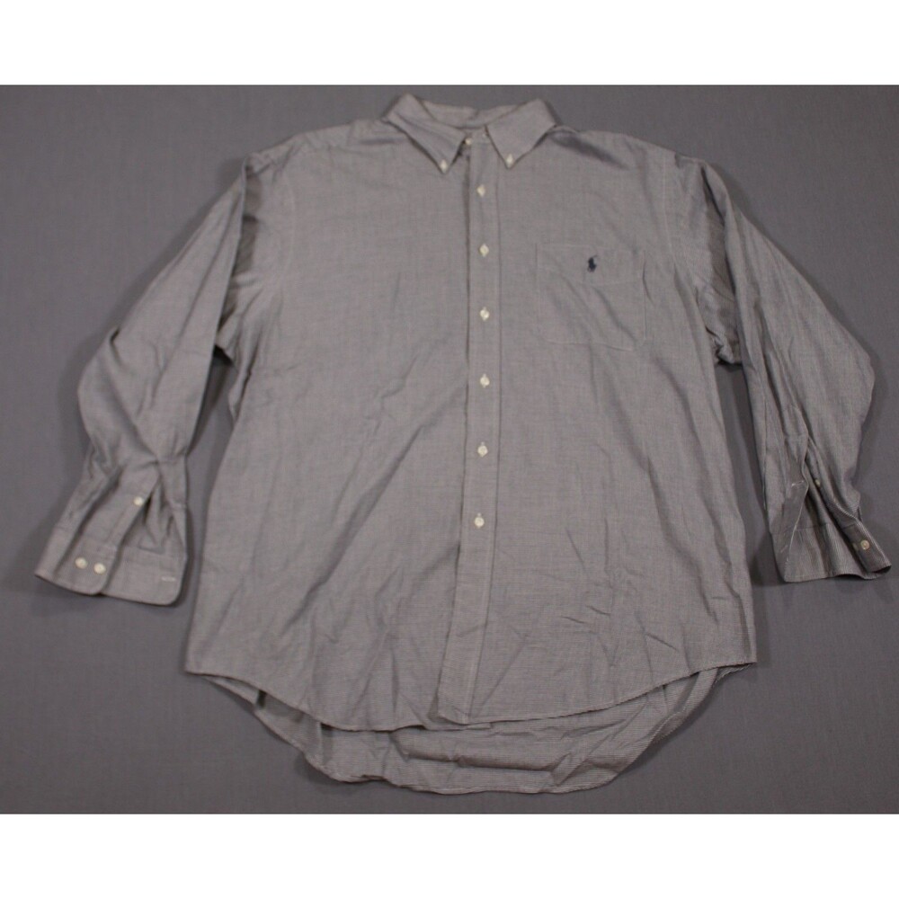 Polo Ralph Lauren Yarmouth Blue Houndstooth Plaid Long Sleeve Shirt 17 34/35